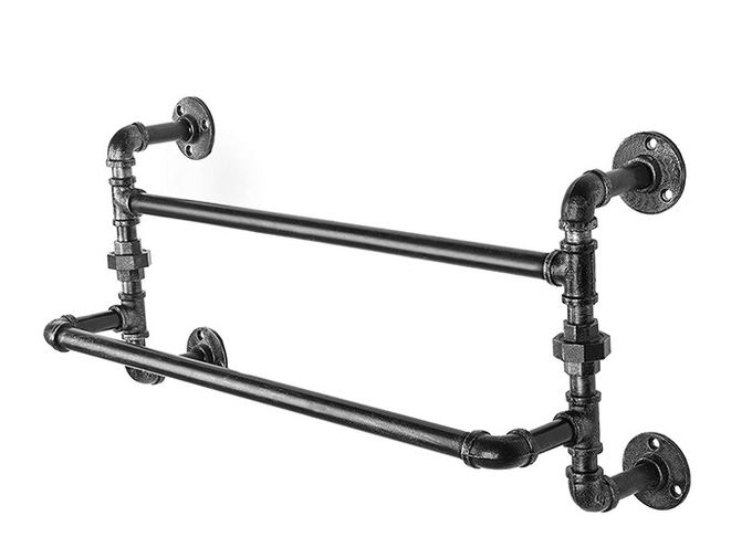 Wall Mounted 22 Inch Industrial Pipe Coat Rack Malleable Iron Pipe Towel Bar 1