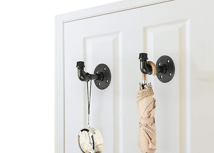 Black Pipe Clothing Rack Wall Mounted Threaded Connection For Home Decoration